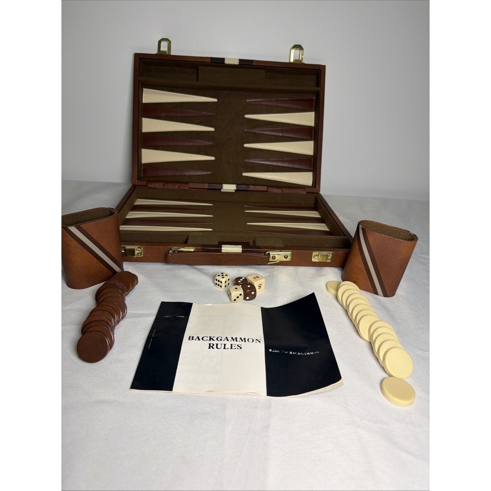 Vintage Skormor Backgammon Set Faux Leather Carrying Case